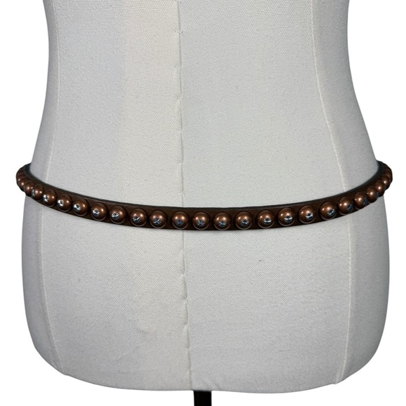 Ronald Pineau Paris Leather Studded Belt Brown Brass Made in France Size M main image 4